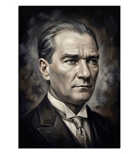 Siyah Beyaz Atatürk Ciddi Bakış Dekoratif Kanvas - Mdf Ahşap Tablo