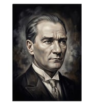 Siyah Beyaz Atatürk Ciddi Bakış Dekoratif Kanvas - Mdf Ahşap Tablo