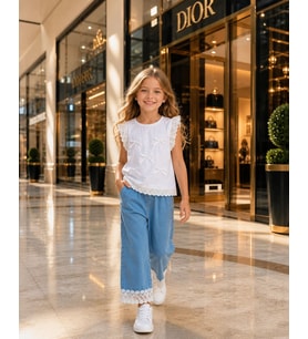 Beyaz Tshirt & Denim Pantolon Takımı