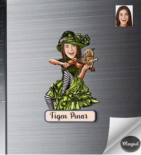 Kişiye Özel Kemancı Kadın Ahşap Magnet -1