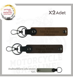 Motor Severlere, İsim Plaka ve 0 - Kan Grubu Yazılı Anlamlı Hediye x2 Anahtarlık, Kahve-K Kahve-Gr (Çok Renkli)