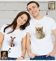 BK Gift Kişiye Özel İki Evcil Hayvan Tasarımlı Beyaz Tişört-3, Sevgiliye Hediye, Arkadaşa Hediye, Trend T-Shirt