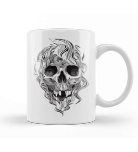 Skull Flame Kupa Bardak Porselen