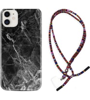 Apple iPhone 11 12 13 Mini Kılıf Boyun Asklı Rasta Silikon Kara Mermer 1375