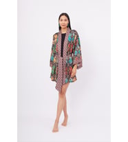Peraluna LADYBUG SHORT KIMONO Baskılı Saten Kadın Kısa Kimono - Çok Renkli