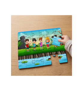 Okula Giden Mutlu Çocuklar Tasarımlı 24 Parça Ahşap Çocuk Puzzle MPK1002