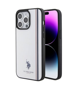 Apple iPhone 15 Pro Uyumlu Kılıf U.S. Polo Assn. Orjinal Lisanslı Üç Renk Şerit Tasarımlı Baskı Logolu Kapak (Beyaz)