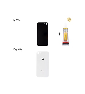 iPhone 8 Gümüş Arka Kapak Arka Cam Batarya Kapağı Lazer Kesim Kapak Pil Kapağı + B-7000 Yapıştırıcı