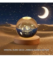 Dekoratif Led Kristal Küre Ahşap Altlıklı Şık Gece Lambası