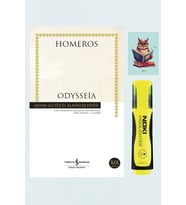 Odysseia - Hasan Ali Yücel Klasikleri - Homeros 9786053321057 - Sarı Fosforlu Kalem - Defterli Seti (Krem)