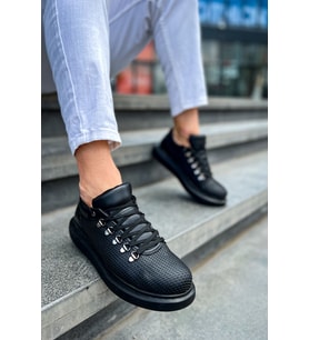Siyah Renk Bağcıklı Poli taban Favo Erkek Ayakkabı Sneaker TB021