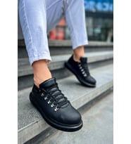 Siyah Renk Bağcıklı Poli taban Favo Erkek Ayakkabı Sneaker TB021
