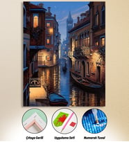 HONDEP Elmas Boyama Seti Venedik Gecesi 50x40 cm – Yetişkinler İçin Hobi, Tam Set, Parlak Taşlı Diamond Painting Tuvale Gerili Tablo