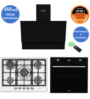 Eminçelik ve AFM TECH Markalı /inox-Siyah  Turbolu  Ankastre Set ( 22 380 Wok + FM7700 + FM3400 ) (Gri)