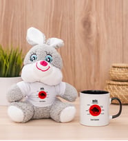 Kişiye Özel Boğa Burcuna Hediye Peluş Tavşan ve Siyah Kupa