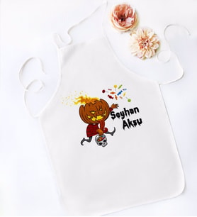 BK Gift Kişiye Özel Happy Halloween Tasarımlı Beyaz Mutfak Önlüğü-12
