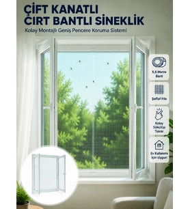 Çift Kanatlı Cırt Bantlı Pencere Sinekliği Kolay Montajlı Beyaz File