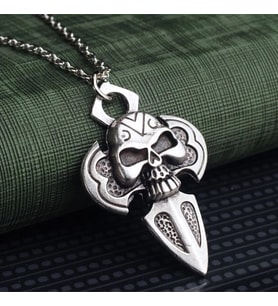 Erkek Gri Skull Head Ok Ucu Kuru Kafalı Kolye K24 T5