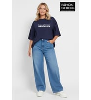 Kadın Büyük Beden Willamsburg Brooklyn Baskılı 3xl-6xl Bisiklet Yaka Tshırt SPR26BTSK510-16
