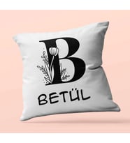 Kişiye Özel Romantik B Harfi Tema Saten Kare Yastık (Beyaz)