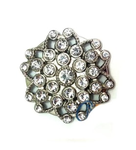 Taşlı Yuvarlak Broş, Sandık Süsü 4,5 cm - Nikel, 10 Adet