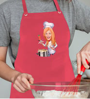 BK Gift Kişiye Özel Kadın Chef Karikatürlü Profesyonel Kırmızı Mutfak Önlüğü, Aşçı Önlüğü, Şef Önlüğü, Arkadaşa Hediye-1