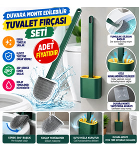 Mey İthalat® Duvara Monte Edilebilir Kapaklı Askılı Klozet Yumuşak Silikon Başlıklı Tuvalet Fırçası Seti