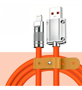Valkyrie 120W-A 6A Ios Apple Lightning Sıvı Silikon Data Hızlı Şarj Kablosu - Bakır Döşeme - Katlanmaz Kırılmaz Dayanıklı Kablo Turuncu