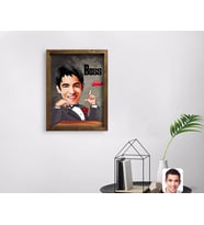 BK Gift Kişiye Özel Boss Karikatürlü Doğal Masif Ahşap Çerçeveli Tablo 45x65cm-3
