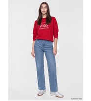 LCW Modest Kırmızı Baskılı Oversize Kadın Sweatshirt Tunik