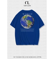 Nevermind Unisex Kadın Erkek World Baskılı Özel Tasarım Oversize T-shirt (Mavi)