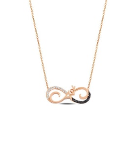 Zirkon Taşlı Rose Aşk Yazılı Model 1 Sonsuzluk Kadın Gümüş Kolye GKLASKSNSZ1-ROS