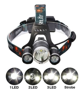 Boruit T6 Kafa Feneri 5000 Lumens 3Xcree Xm-T6+2R5 Lamba Led Kamp Lambası