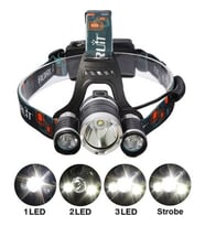 Boruit T6 Kafa Feneri 5000 Lumens 3Xcree Xm-T6+2R5 Lamba Led Kamp Lambası