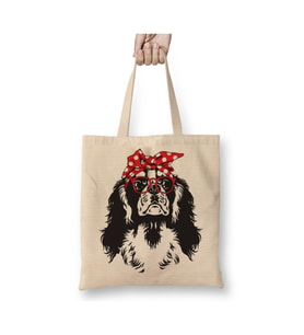 Cavalier King Charles Spaniel Bandana Dog Beyaz Bez Çanta Uzun Saplı Alışveriş Çantası Plaj Çantası