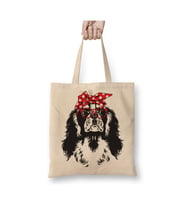 Cavalier King Charles Spaniel Bandana Dog Beyaz Bez Çanta Uzun Saplı Alışveriş Çantası Plaj Çantası