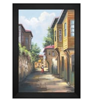 Eski İstanbul Sokakları Motifli Kanvas Tablo 50 x 70 cm Siyah Çerçeve