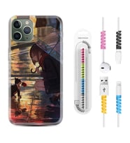 Apple iPhone 11 12 13 14 Pro Max Kılıf Kablo Koruma Spiral Silikon Kız ve Kedi 1762