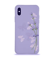Apple iPhone XS  Lansman Kılıf Lavanta ve Kelebek Tasarımlı Altı Kapalı İçi Kadife Kaplı  Kapak (Şeffaf)