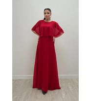 Şifon Kumaş Bolero Detaylı Elbise - KIRMIZI