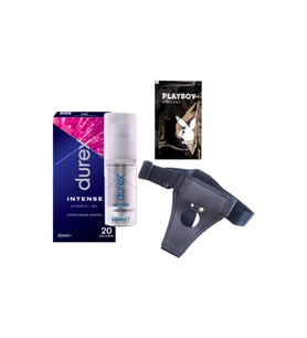 Durex Intense Kadın Uyarıcılı Jel + Siyah Deri Strap-On Kemeri + Hediye