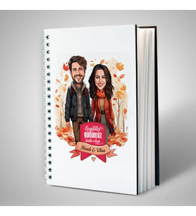 Sevgiliye Hediye Kişiye Özel Sonbahar Yaprakları ve Aşkımız Karikatürlü Defter
