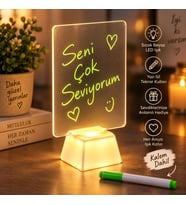 BK Gift Dikdörtgen LED Işıklı Pleksi Karalama Tahtası - Yaz Sil Tekrar Kullan(Kalem Dahil)