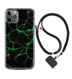 Apple iPhone 11 12 13 14 Pro Max Kılıf Boyun Askılı Silikon Yeşil Şerit Mermer 1320
