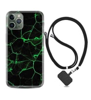 Apple iPhone 11 12 13 14 Pro Max Kılıf Boyun Askılı Silikon Yeşil Şerit Mermer 1320