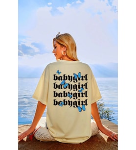 Unisex Babygirl Baskılı Tasarım Tshirt (Bej)