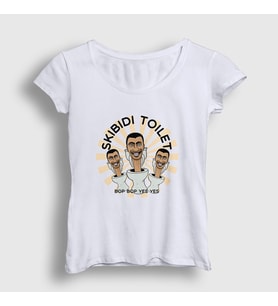 Presmono Kadın Beyaz Bop Bop Yes Yes Skibidi Toilet T-Shirt 479792tt