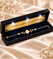 925 Ayar Gümüş Kadın Bileklik Gold Manolya Çiçeği Kişiye Özel Yazılı Premium Işıklı Kutulu