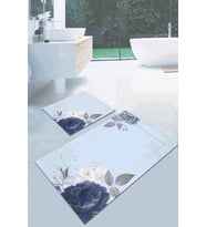 Eflatun Çiçek Temalı Banyo Halısı Klozet Paspas Seti BS007