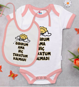 BK Kids Takatum Kalmadi Tasarımlı Pembe Bebek Body Zıbın ve Mama Önlüğü Hediye Seti-1